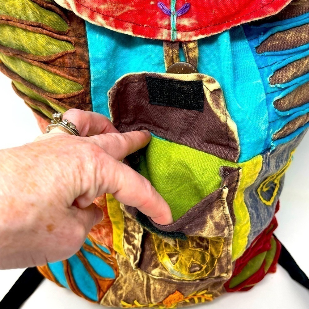 Boho Multicolor Backpack Drawstring & Button Closure Adjustable Straps - Picture 2 of 10